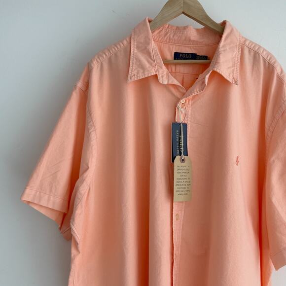 Polo Ralph Lauren Shirt Men 4XB Oxford Cotton Short Sleeve Button Up Mineral Dye